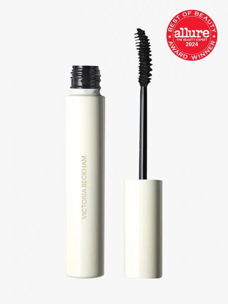 mascara and applicator wand in branded white tube packaging on light gray background with red and white 2024 allure best of beauty seal